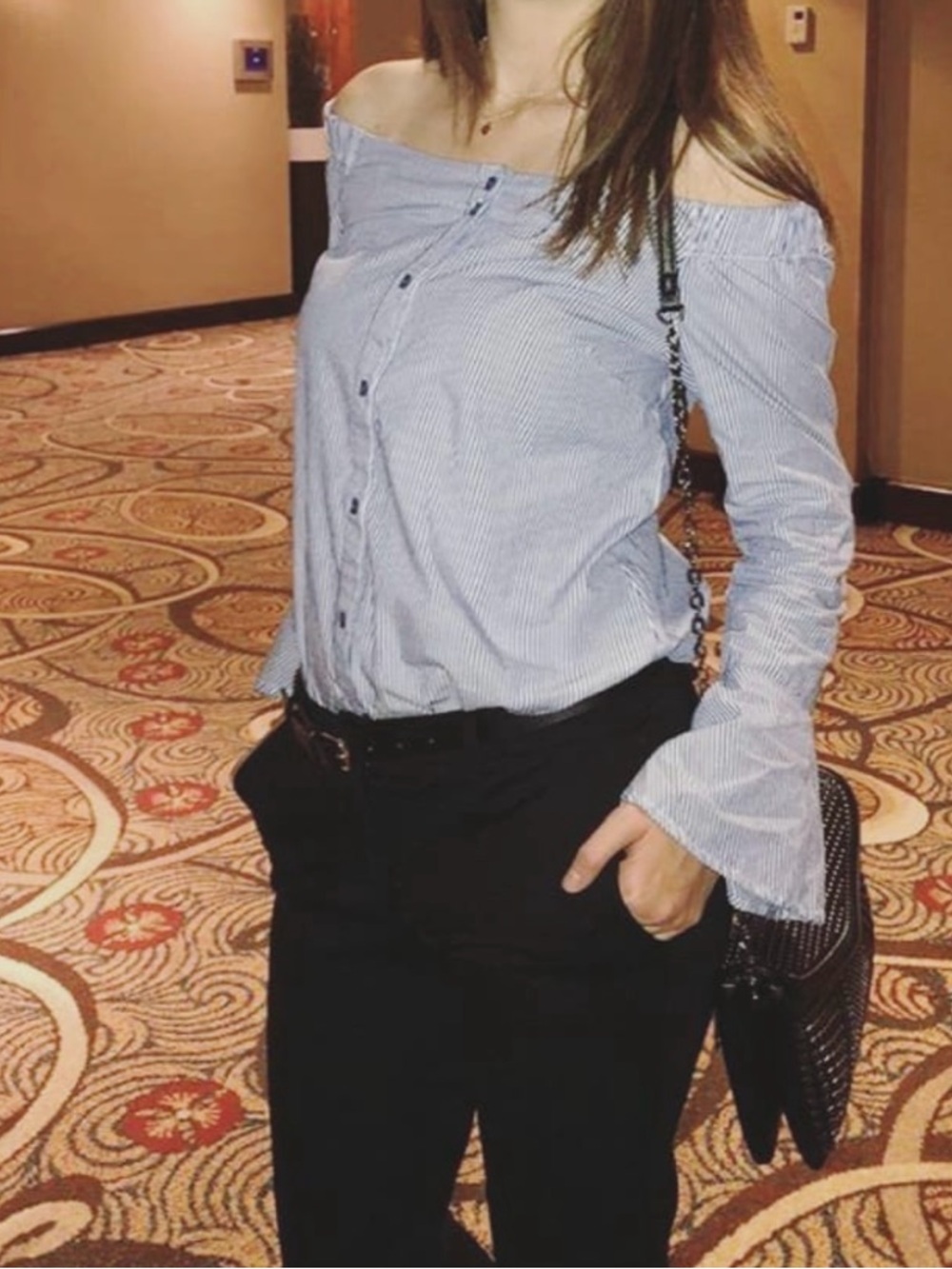 Sanctuary Button-Up Shirt, OFF-Shoulder with elastic neckline